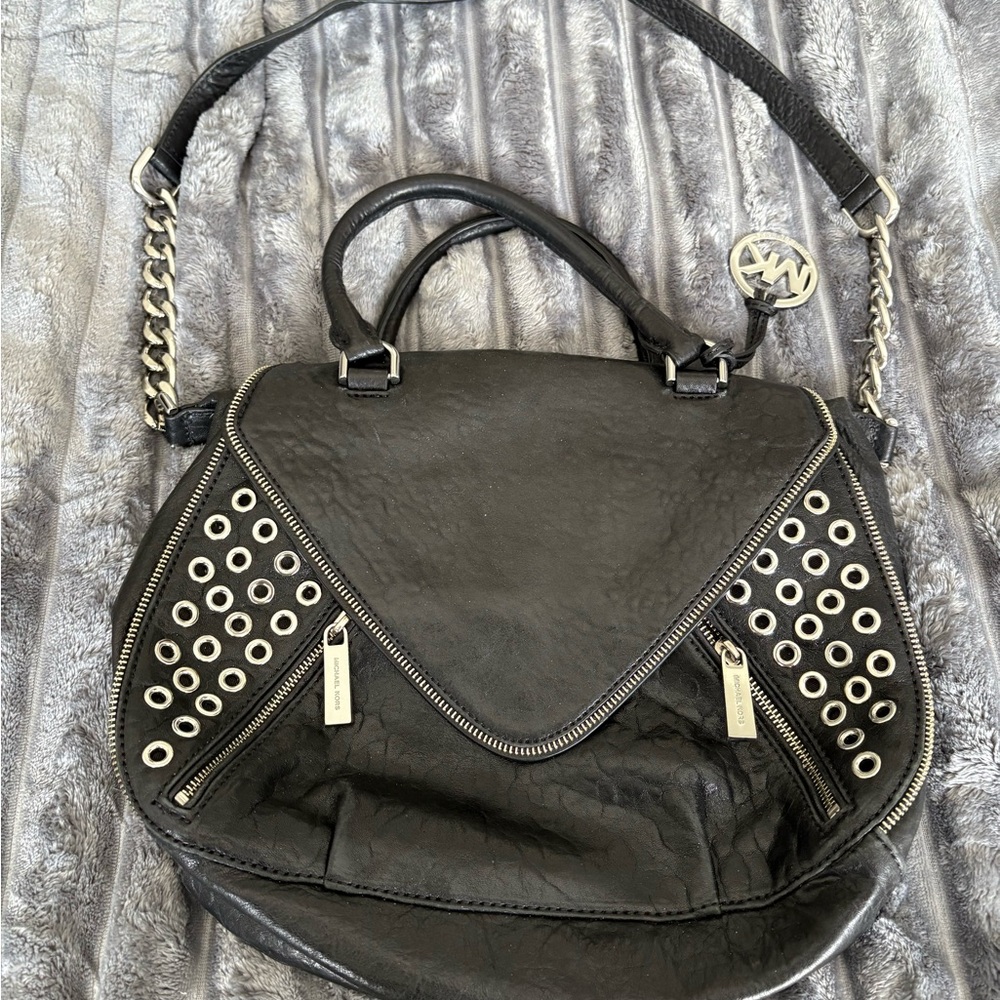 Michael Kors Black Shoulder Bag with Chain Strap and Studded Flap